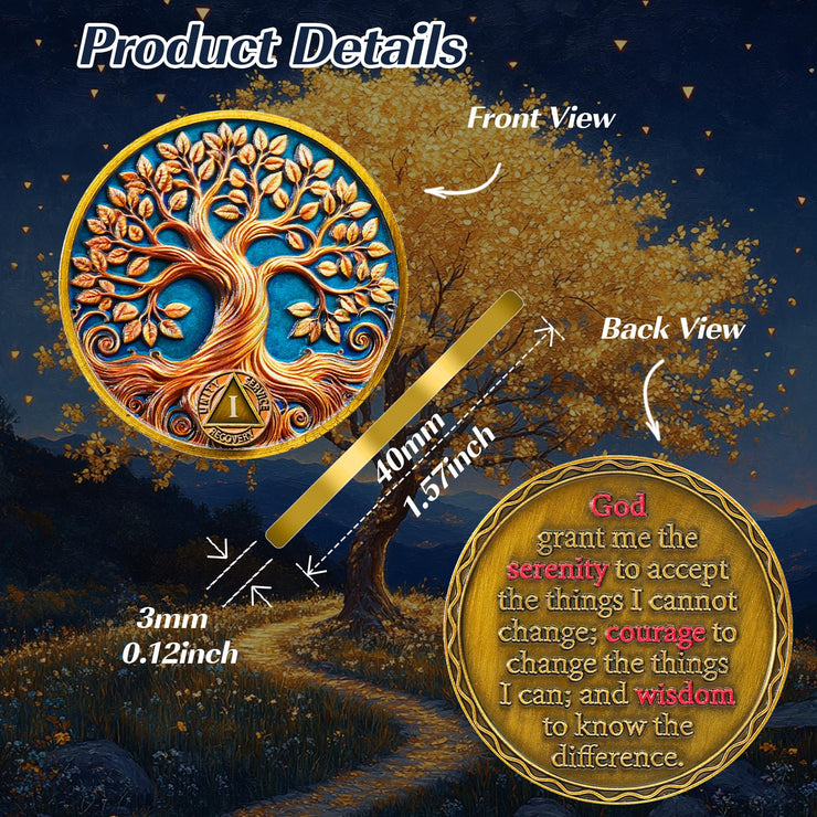Personalized Recovery & Growth Tree of Life Sobriety Coin