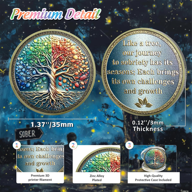 Affirmation Tree of Life Copper Four Season Sobriety Coin