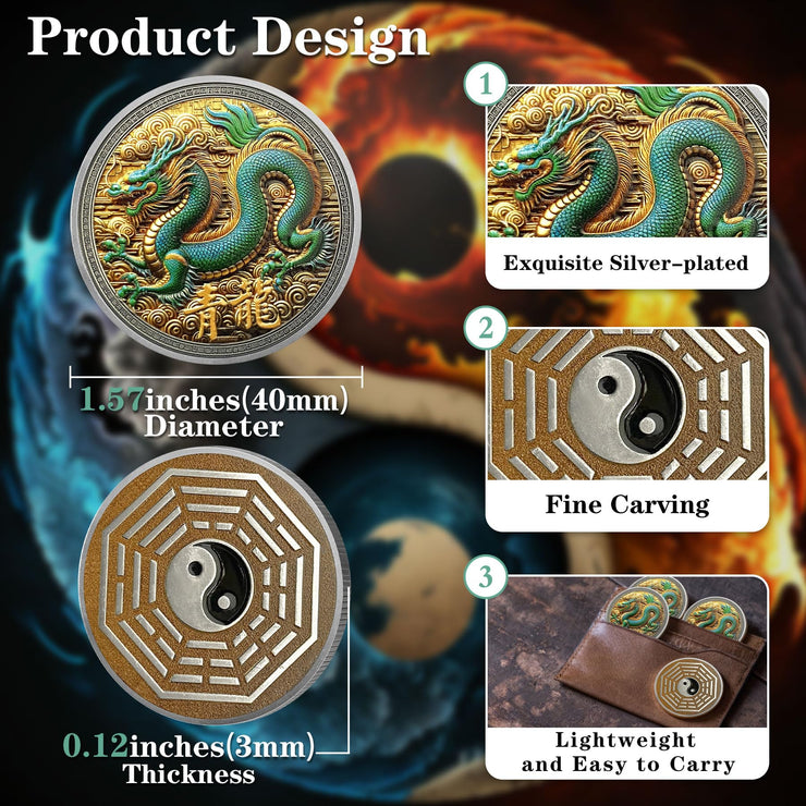Eastern Mythology Chinese Azure Dragon Taichi Good Luck Coin