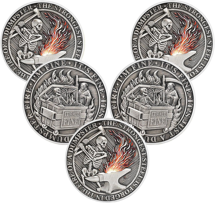 The Strongest Steel Skull Dumpster Fire Challenge Coin
