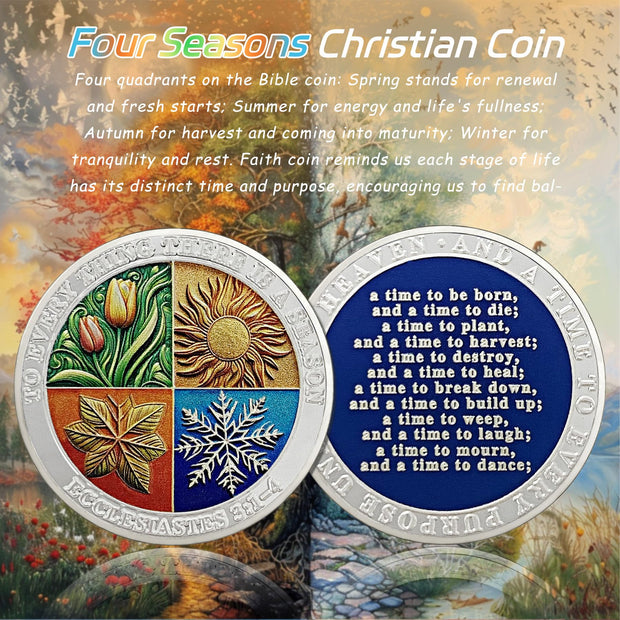 Delicate Four Seasons Christian Encourage Pocket Bible Verses Challenge Coin
