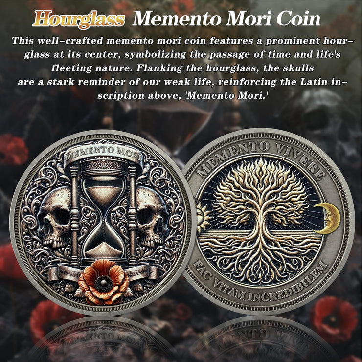 Hourglass Memento Mori Novelty Tree of Life Stoic Challenge Coin