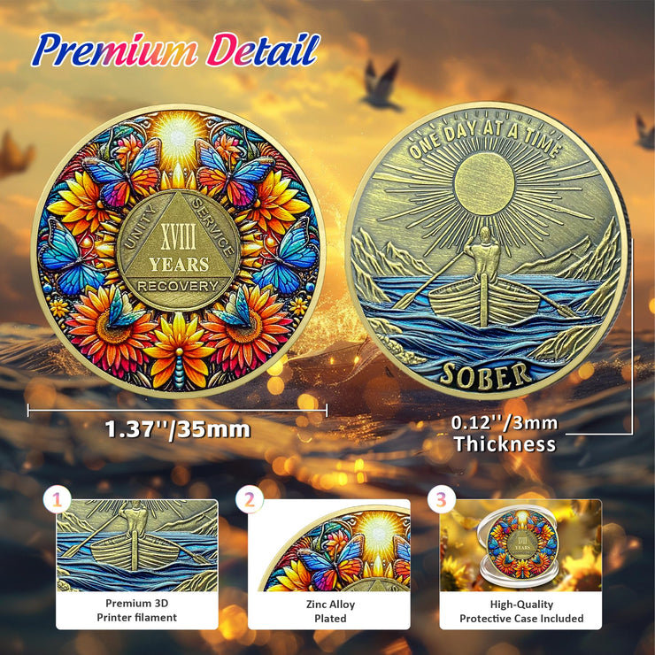 Delicate Sunflower Recovery 18 Year Sobriety Coin