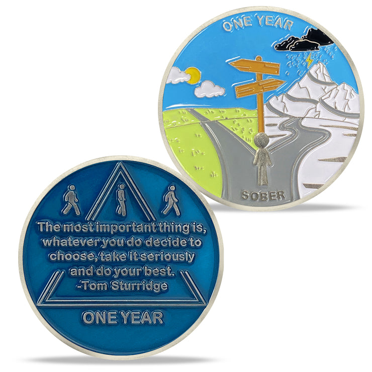 1 Month 1 Year Mountains and Highways Commemorative Gift Sobriety Coin