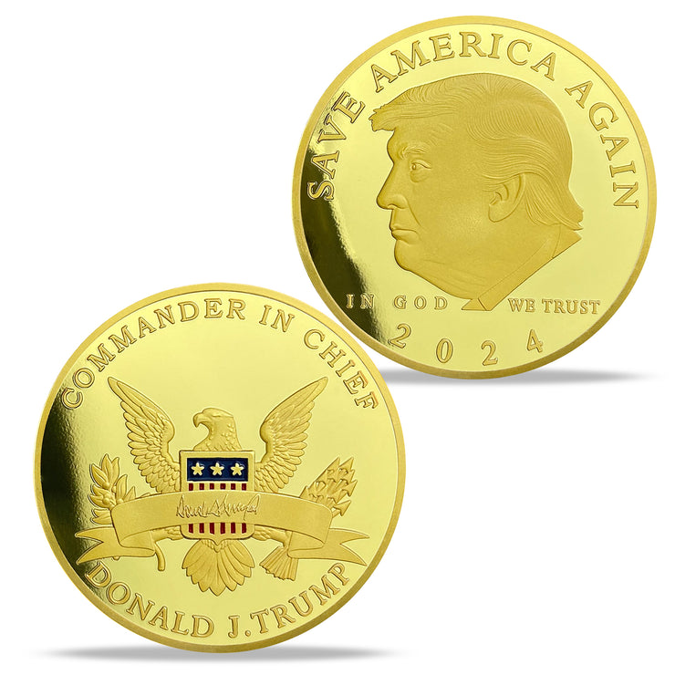 Trump 2024 Save America Again Challenge Coin 3D Gold Finish Collectible Gift Coin
