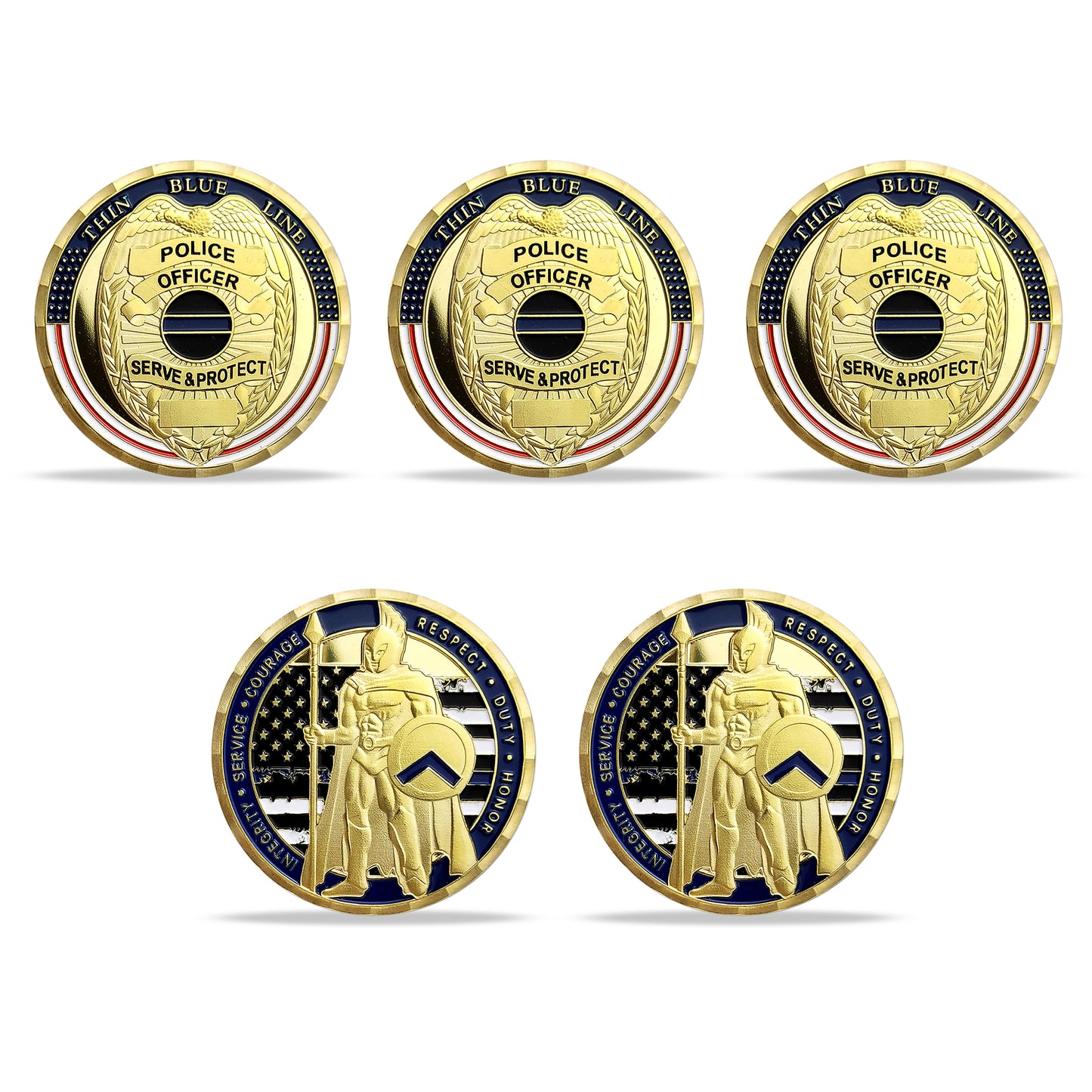 5 Pcs Thin Blue Line Police Challenge Coin Gift Set