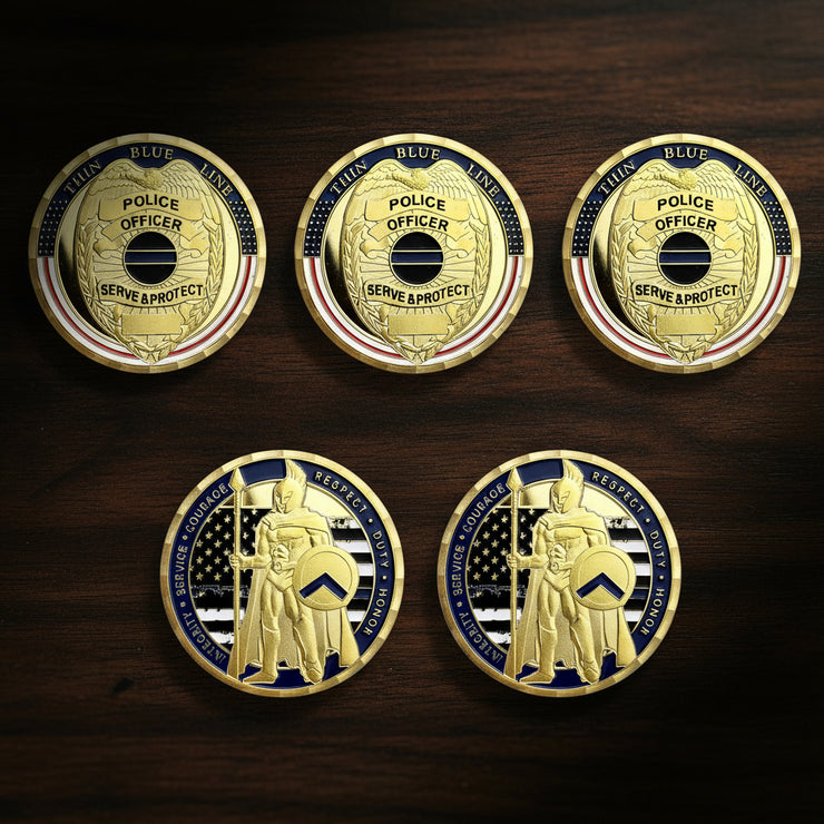 5 Pcs Thin Blue Line Police Challenge Coin Gift Set
