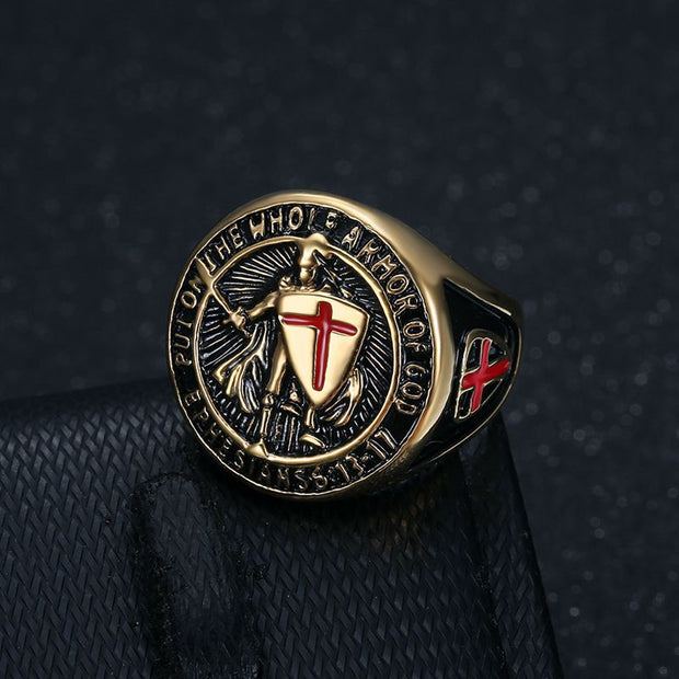 Vintage Templar Red Cross Shield Ring-AtSKnSK