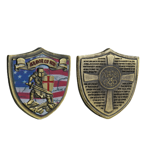 Armor of God Knights Templar US Flag Shield Challenge Coin-ATSKNSK