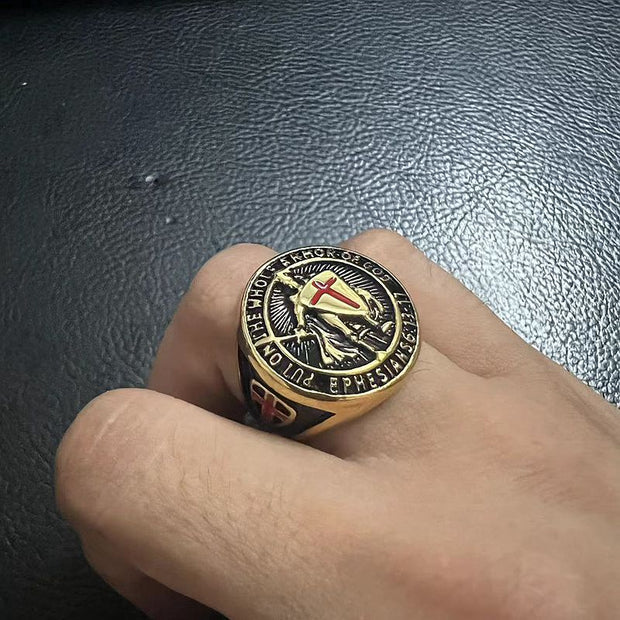 Vintage Templar Red Cross Shield Ring-AtSKnSK