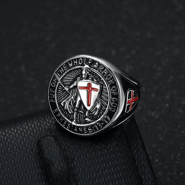 Vintage Templar Red Cross Shield Ring-AtSKnSK