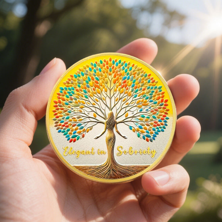 Woman Tree Affirmation Sobriety Coin