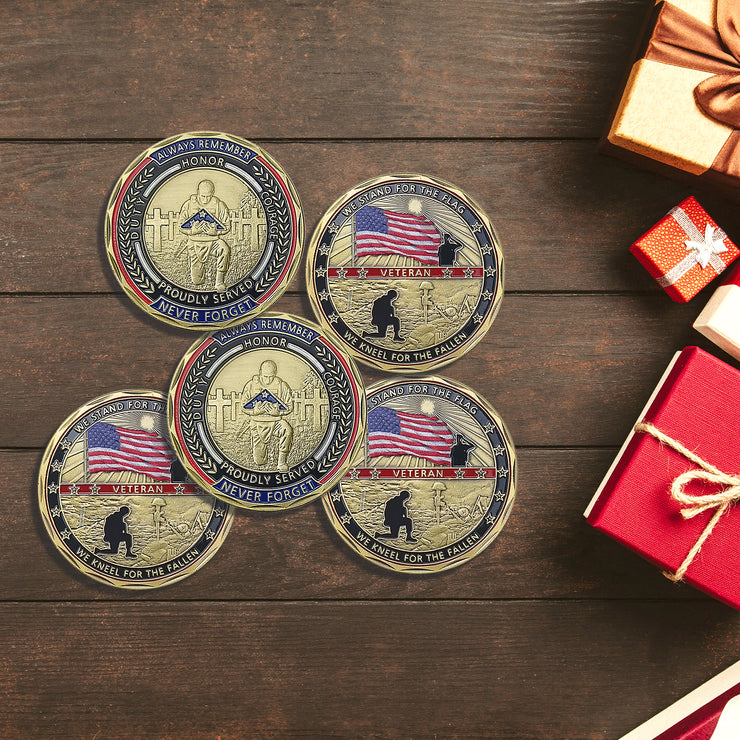5 Pcs Veterans Military Challenge Coin Retirement Gift Coin Set
