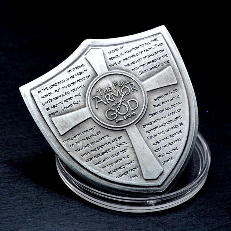 Armor of God Knights Templar US Flag Shield Challenge Coin-ATSKNSK