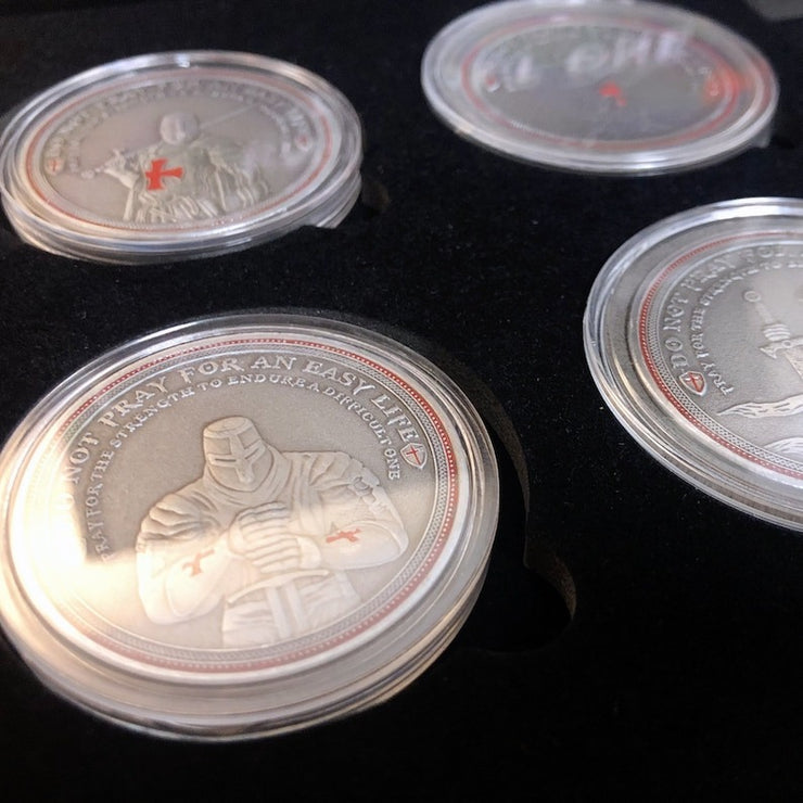 5 Pcs Knight Templar Crusader Life Creed Token Challenge Coin Gift Set