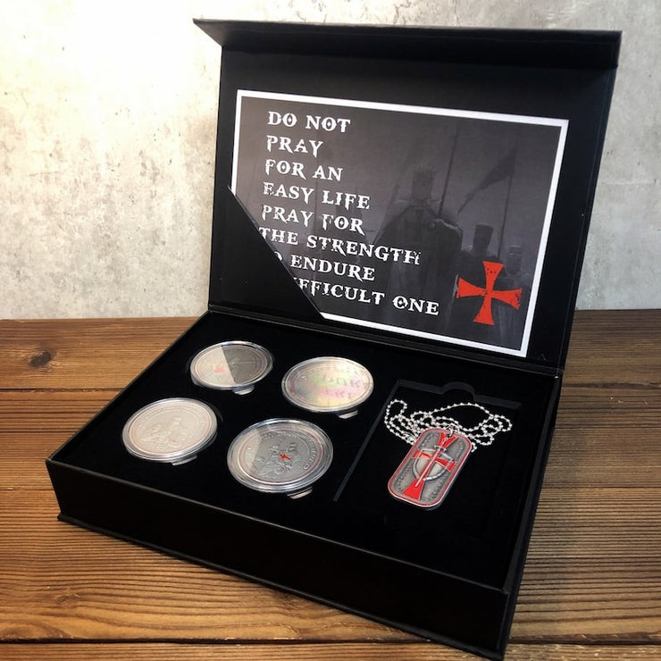 5 Pcs Knight Templar Crusader Life Creed Token Challenge Coin Gift Set