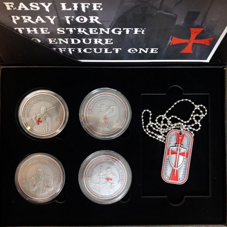 5 Pcs Knight Templar Crusader Life Creed Token Challenge Coin Gift Set
