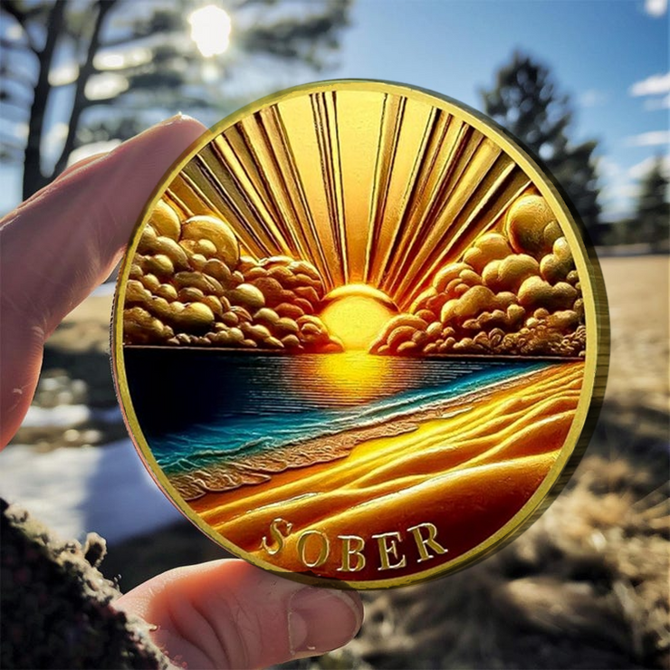 Recovery Sunrise Addiction Reborn from Dark Sobriety Coin