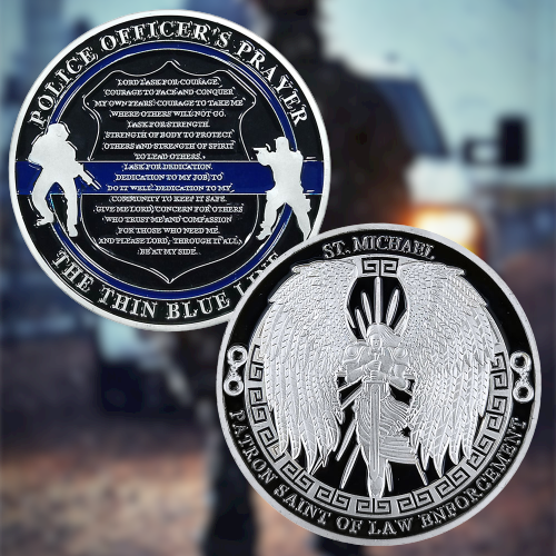 Guardian Angel Police Prayer Challenge Coin Sliver Religious Gift Coin