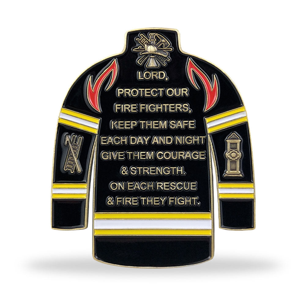 Firefighter Uniform Gear Shape Challenge Coin Fireman's Prayer Collectible Chip