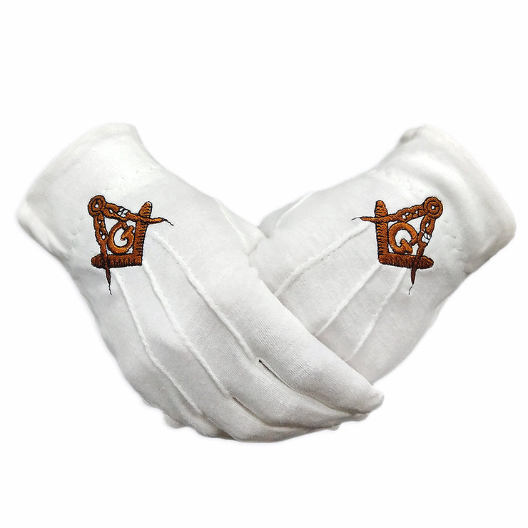 Masonic Golden G Symbol White Gloves