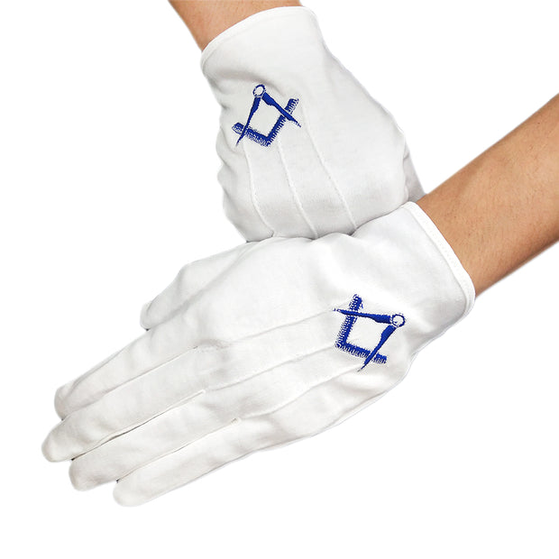 Masonic U.S. Blue Square & Compass White Gloves