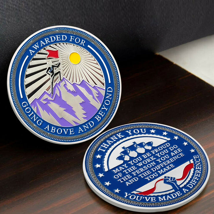 Encouragement Challenge Coin-Employee Appreciation Gifts Inspirational Thank You Coin for Students and Cowokers-Going Above and Beyond