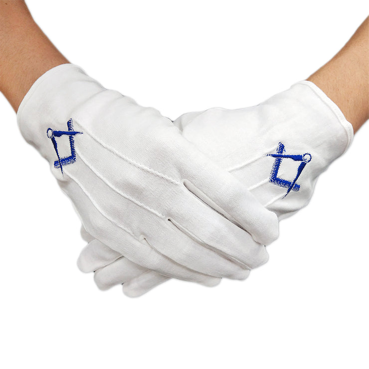 Masonic U.S. Blue Square & Compass White Gloves