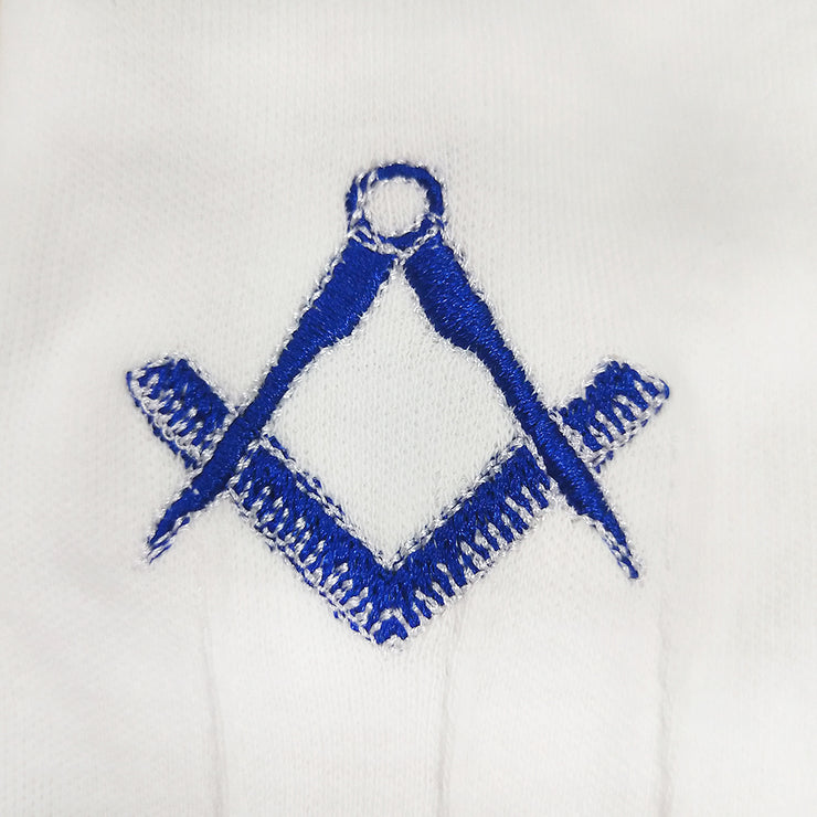 Masonic U.S. Blue Square & Compass White Gloves