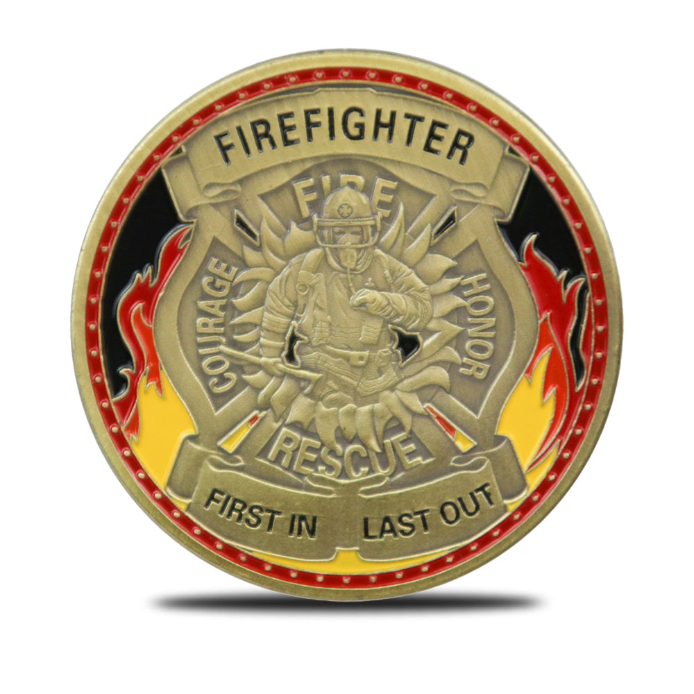 First In Last Out Firefighter Prayer Challenge Coin