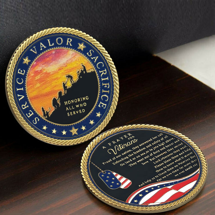 A Prayer for Veterans Challenge Coin Honoring All Who Served Medallion Gift-AtSKnSK