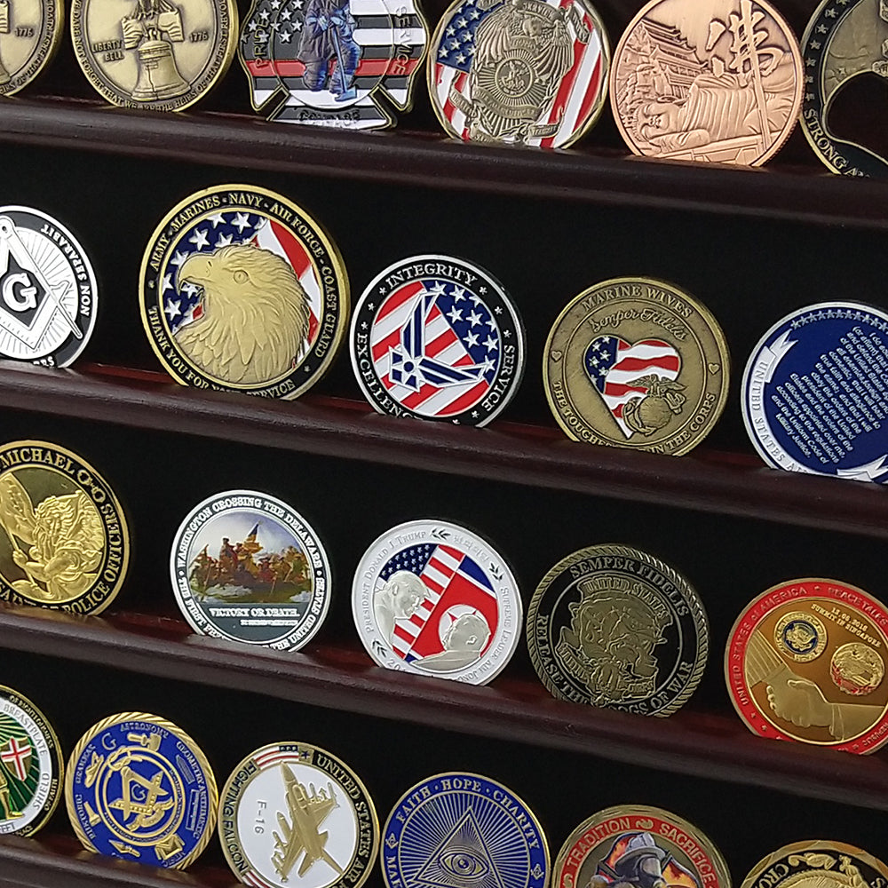 Wooden Challenge Coins Display Rack Deep Cherry Finish