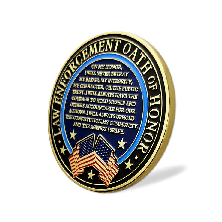 Law Enforcement Oath of Honor Blue Line Police Challenge Coin