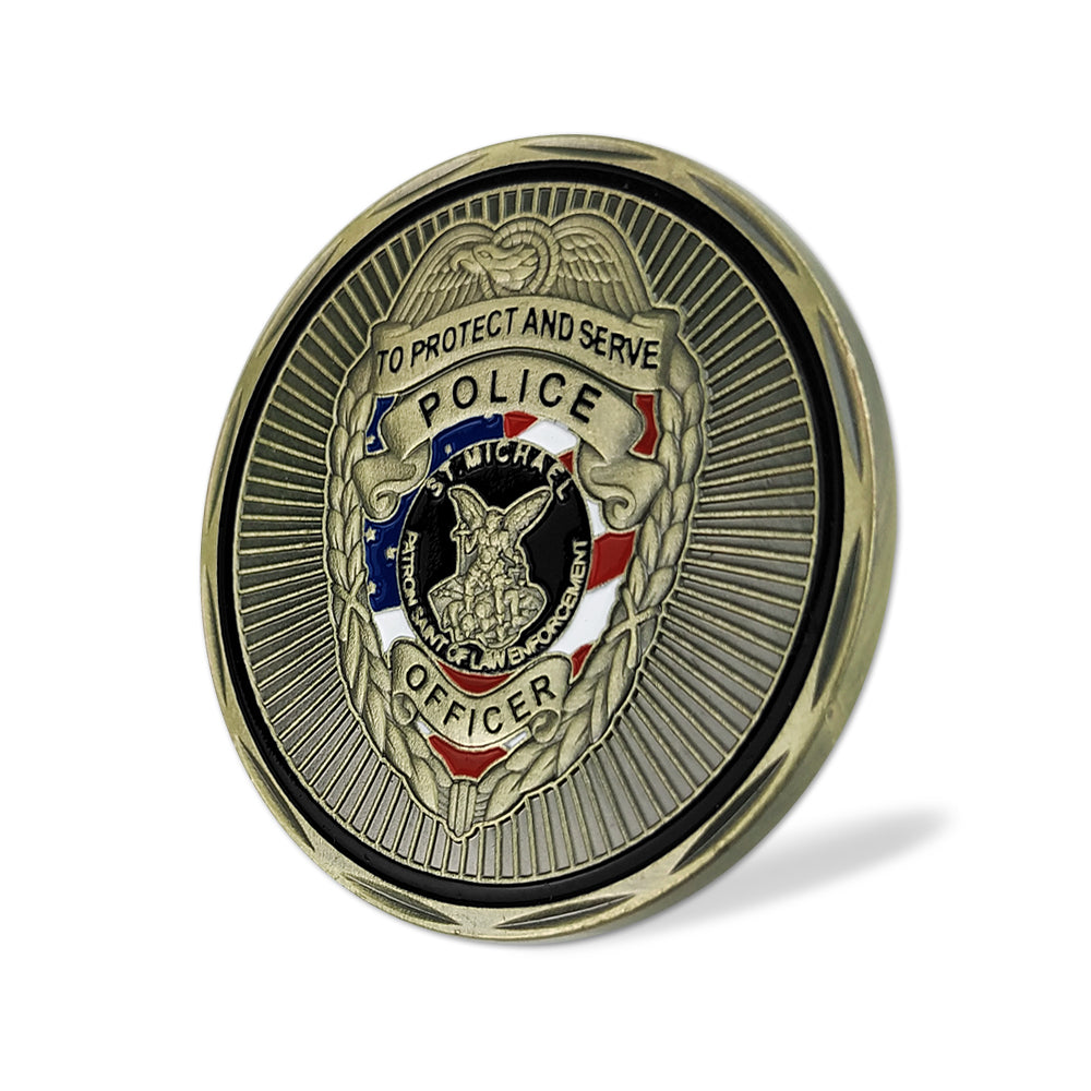 Thin Blue Line Skull St Michael Police Challenge Coin