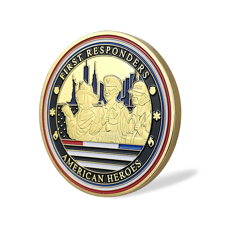 Red White Blue Line Hero Veteran Police Challenge Coin