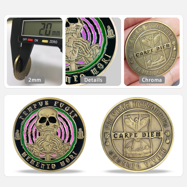Memento Mori Memento Vivere Coin-Momento Mori Coins EDC Coin Stoic Reminder Token