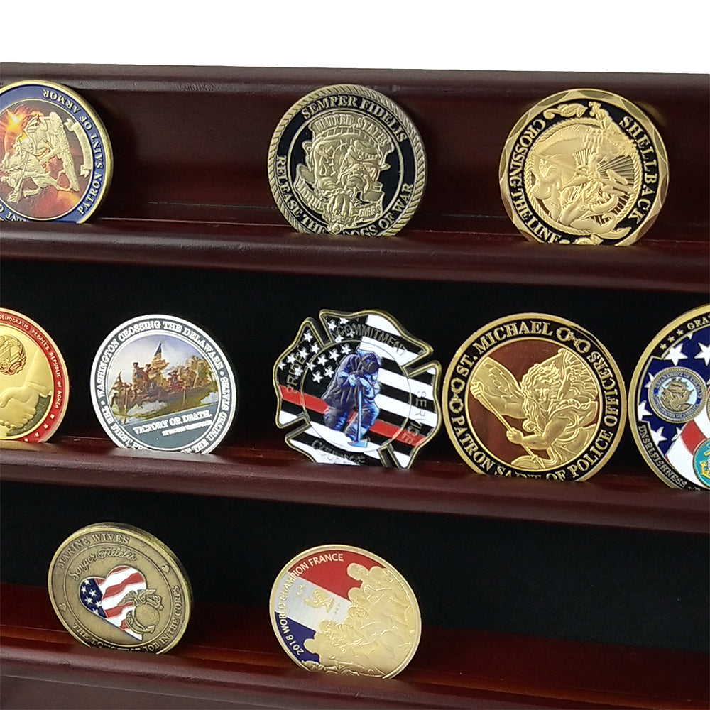 Wooden Challenge Coins Display Rack Deep Cherry Finish