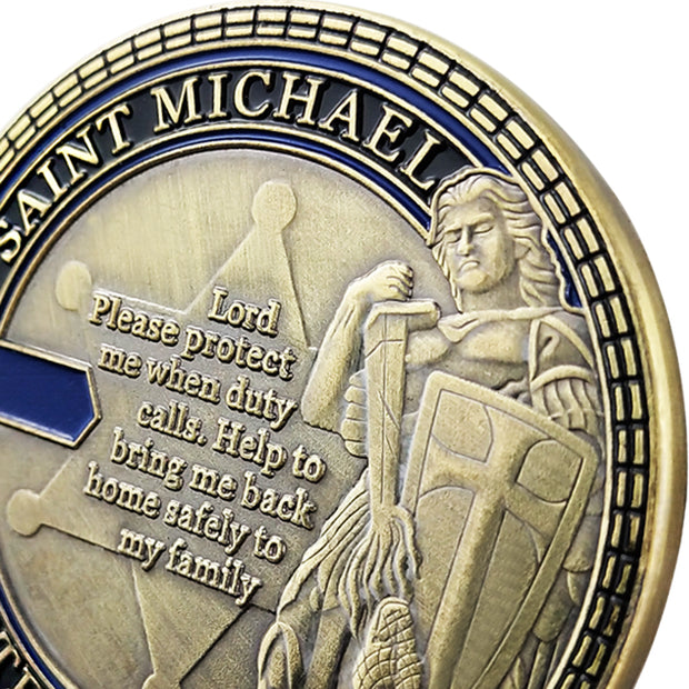 Law Enforcement Police Challenge Coin Sheriff Six Pointed Star St Michael Patron Saint Collectible