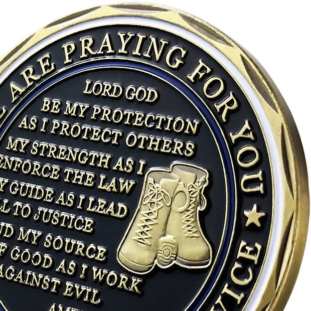 12 Police Challenge Coins With Acrylic Box - God Bless The Police Officer Appreciation Gifts Set