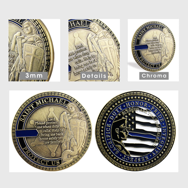 Law Enforcement Police Challenge Coin Sheriff Six Pointed Star St Michael Patron Saint Collectible