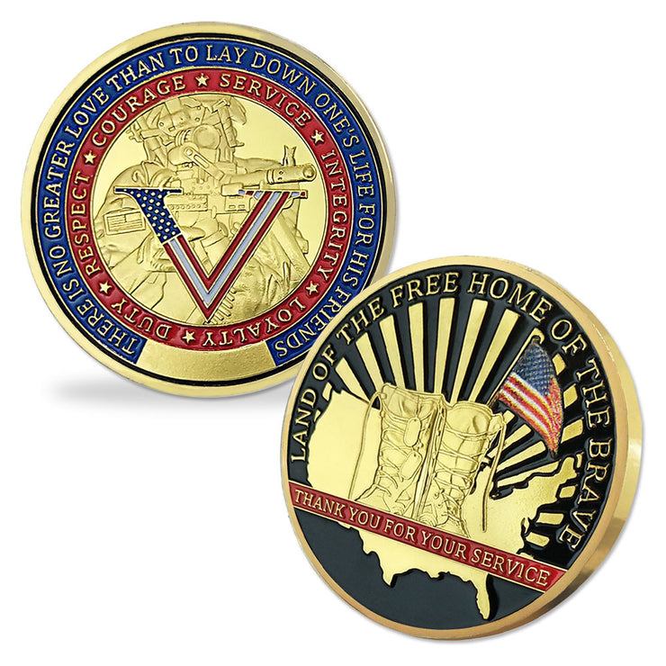 Army Challenge Coin Veterans Boots Land of the Free Home Soldier Medallion Gold-AtSKnSK