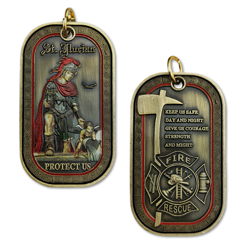 Saint Florian Fireman Prayer Challenge Coin Dog Tag