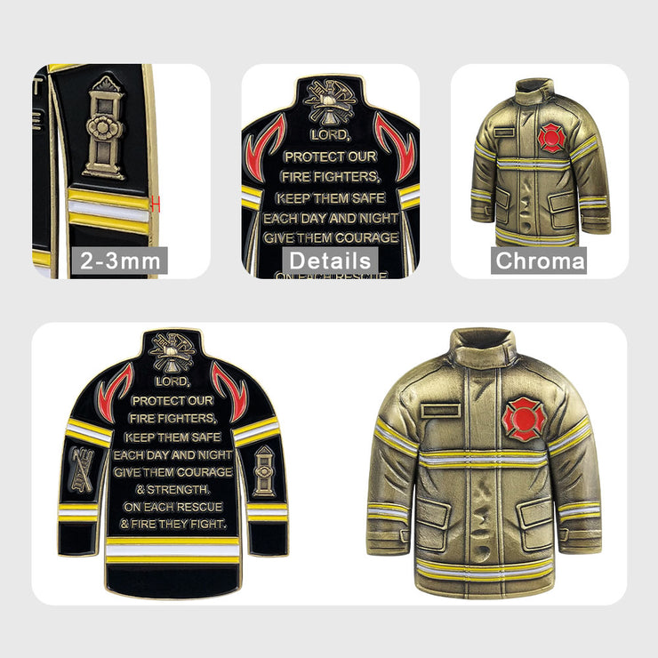 Firefighter Uniform Gear Shape Challenge Coin Fireman's Prayer Collectible Chip