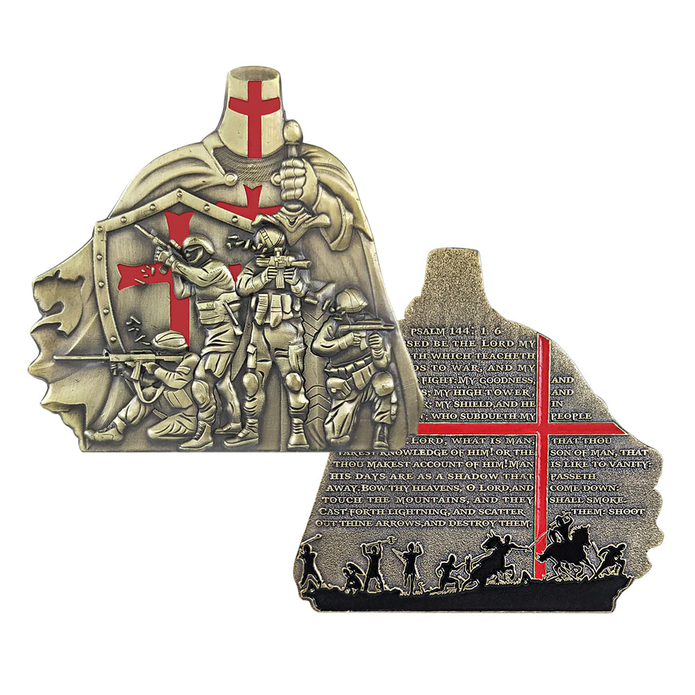Crusader Soilder Squad Challenge Coin Prayer PSALM 144:1-6 Military Collectible