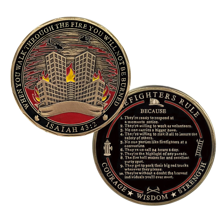 Firefighters Rule Challenge Coin ISAIAH 43:2 Firemans Medallion
