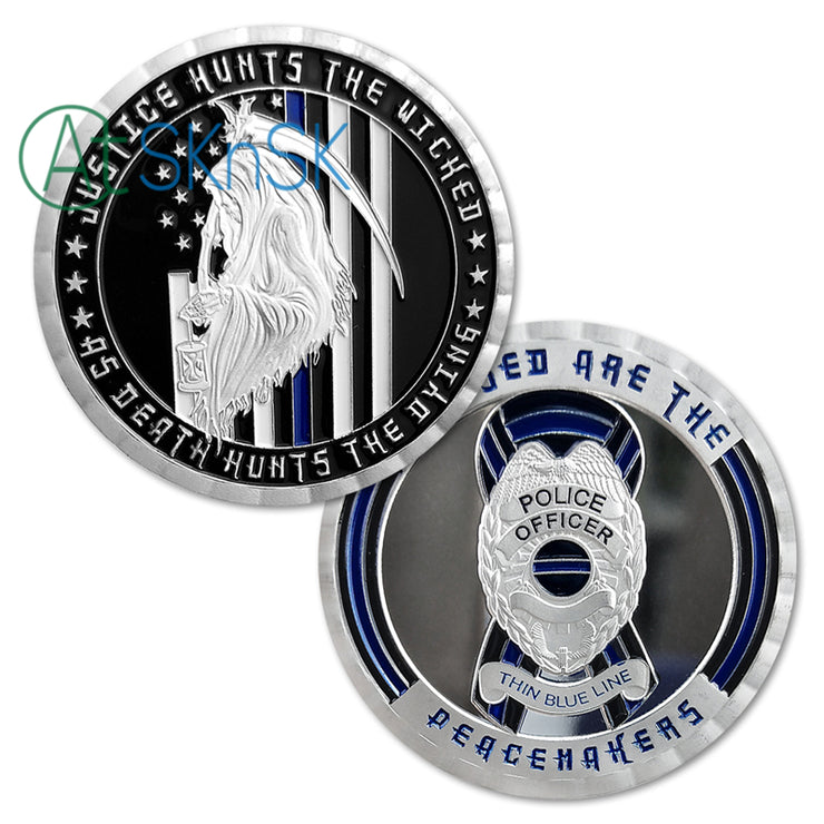 US Police Thin Blue Line Justice Death Challenge Coin