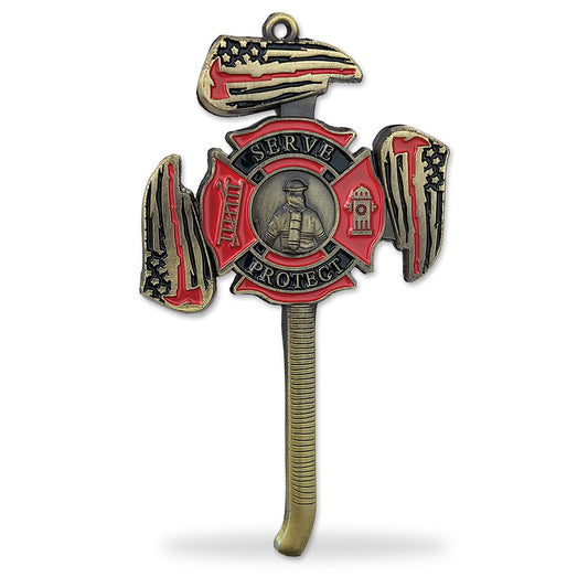 Firefighter St Florian Cross Challenge Coin Fire Axe Featured Medallion