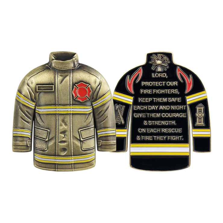 Firefighter Uniform Gear Shape Challenge Coin Fireman's Prayer Collectible Chip