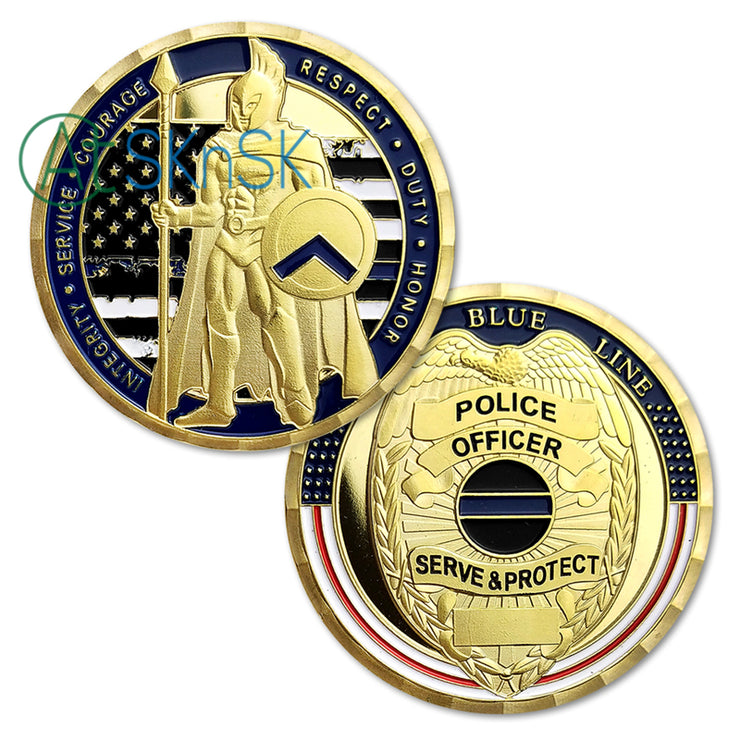 Thin Blue Line Shield Police Officer Challenge Coin