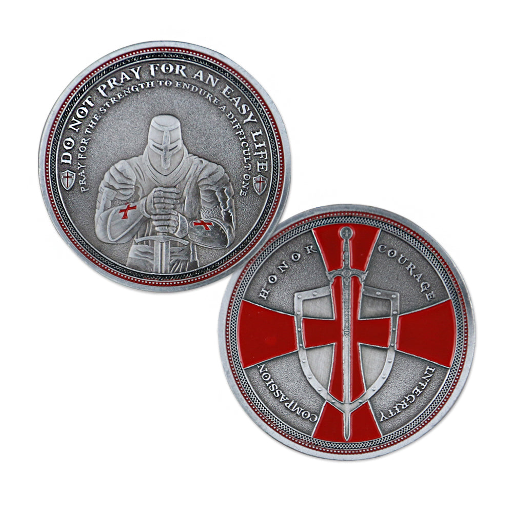 Knights Templar Cross Challenge Coin Crusader Sword and Shield Life Creed Token